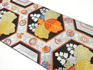 アンティーク　亀甲に桐・花丸模様織り出し袋帯（着用可）